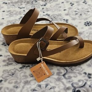 Casual Brown Leather Sandals with Comfortable Footbed